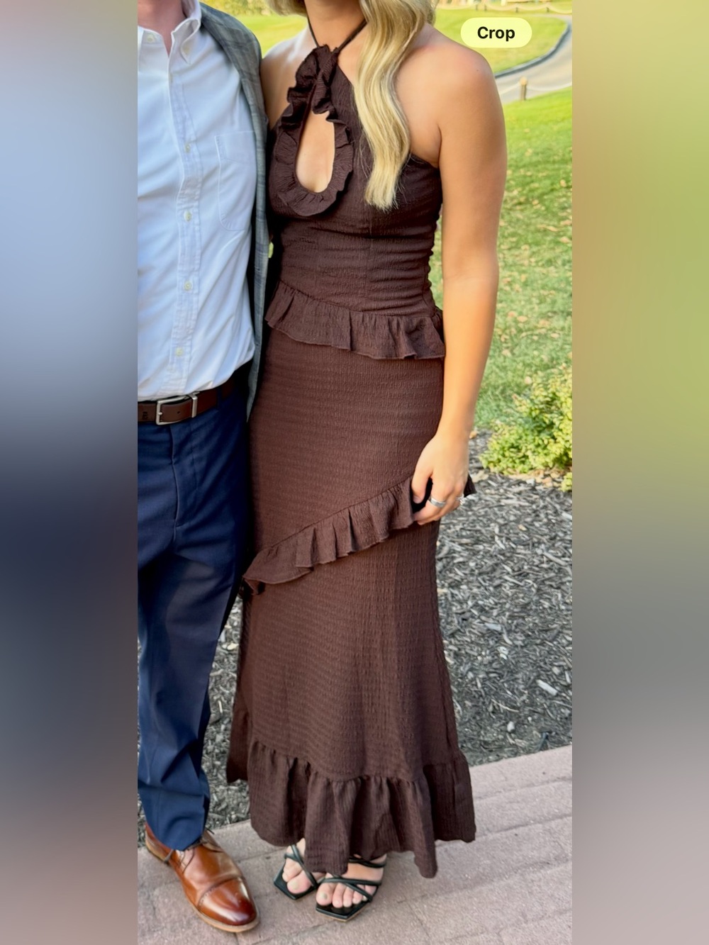 Women's Chocolate Brown Ruffled Maxi Dress